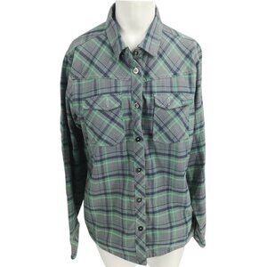 Klim Plaid Upland Flannel Button Down Collar Shirt Size L Green Gray Long Sleeve